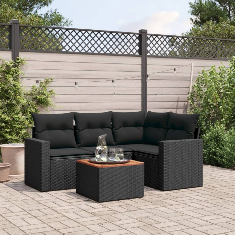vidaXL Set de muebles de jardín 5 pzas y cojines ratán sintético negro vidaXL Set de muebles de jardín 5 pzas y cojines ratán sintético negro