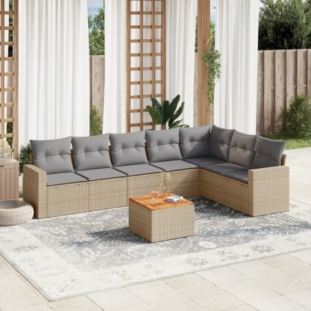 vidaXL Juego de sofás jardín con cojines beige mezcla 8 pzas ratán PE