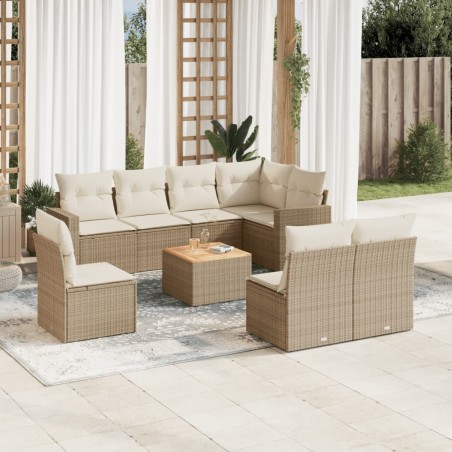 vidaXL Set de sofás de jardín 9 pzas con cojines ratán sintético beige