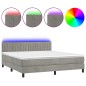 vidaXL Cama box spring colchón y LED terciopelo gris claro 180x200 cm