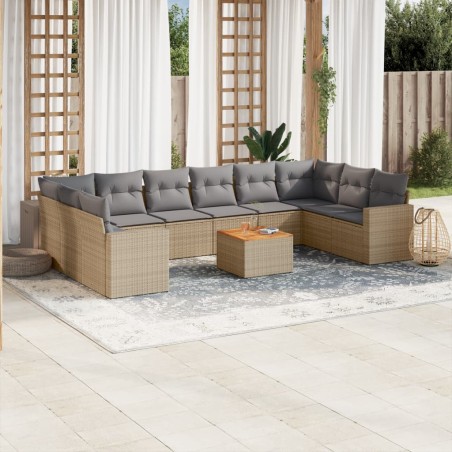 vidaXL Juego de sofás jardín con cojines beige mezcla 11 pzas ratán PE