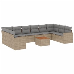 vidaXL Juego de sofás jardín con cojines beige mezcla 11 pzas ratán PE
