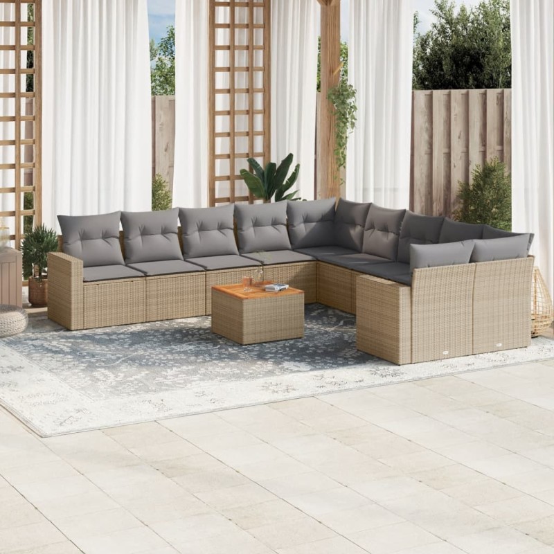vidaXL Juego de sofás jardín con cojines beige mezcla 11 pzas ratán PE vidaXL Juego de sofás jardín con cojines beige mezcla 11 pzas ratán PE