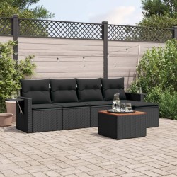 vidaXL Set de sofás de jardín 6 piezas y cojines ratán sintético negro