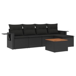 vidaXL Set de sofás de jardín 6 piezas y cojines ratán sintético negro
