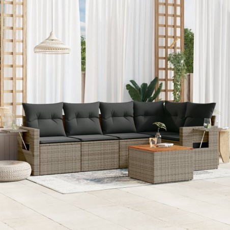 vidaXL Set de muebles de jardín 6 pzas y cojines ratán sintético gris