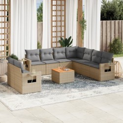 vidaXL Juego de sofás jardín con cojines beige 10 pzas ratán sintético