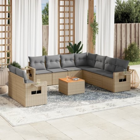 vidaXL Juego de sofás jardín con cojines beige 10 pzas ratán sintético