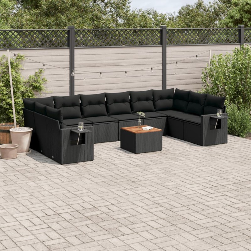 vidaXL Set de sofás de jardín 11 pzas y cojines ratán sintético negro vidaXL Set de sofás de jardín 11 pzas y cojines ratán sintético negro