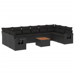 vidaXL Set de sofás de jardín 11 pzas y cojines ratán sintético negro