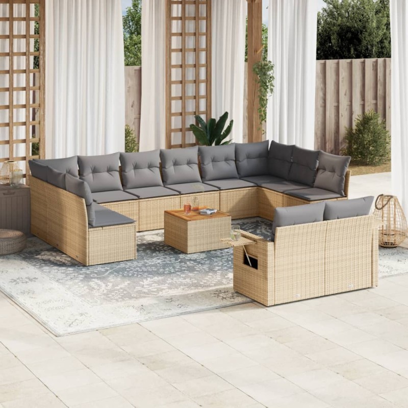 vidaXL Juego de sofás jardín con cojines beige mezcla 13 pzas ratán PE vidaXL Juego de sofás jardín con cojines beige mezcla 13 pzas ratán PE