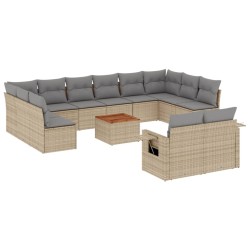 vidaXL Juego de sofás jardín con cojines beige mezcla 13 pzas ratán PE