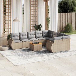 vidaXL Juego de sofás jardín con cojines beige 10 pzas ratán sintético