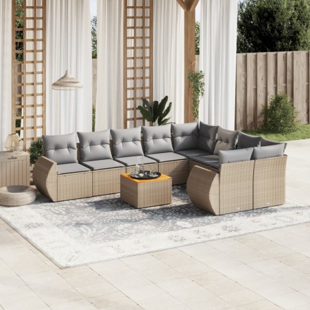 vidaXL Juego de sofás jardín con cojines beige 10 pzas ratán sintético