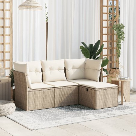 vidaXL Juego de sofás jardín con cojines 4 pzas ratán sintético beige