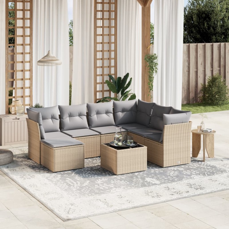 vidaXL Juego de sofás jardín con cojines beige mezcla 8 pzas ratán PE vidaXL Juego de sofás jardín con cojines beige mezcla 8 pzas ratán PE