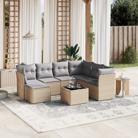 vidaXL Juego de sofás jardín con cojines beige mezcla 8 pzas ratán PE