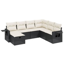 vidaXL Set de comedor de jardín 7 pzas y cojines ratán sintético negro