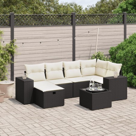vidaXL Set de comedor de jardín 7 pzas y cojines ratán sintético negro
