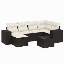 vidaXL Set de comedor de jardín 7 pzas y cojines ratán sintético negro