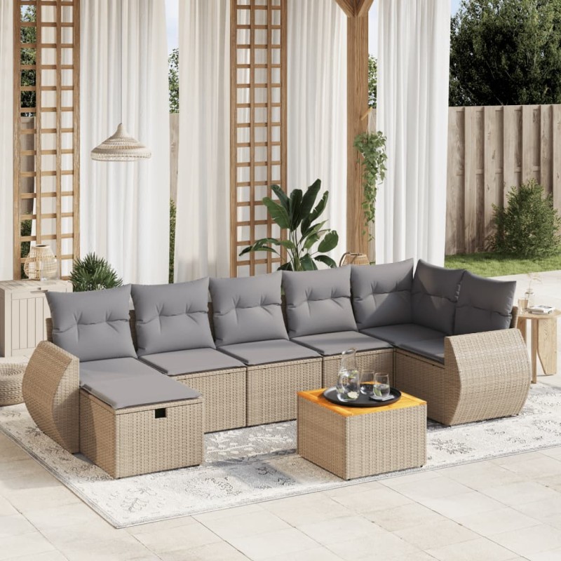 vidaXL Juego de sofás jardín con cojines beige mezcla 8 pzas ratán PE
