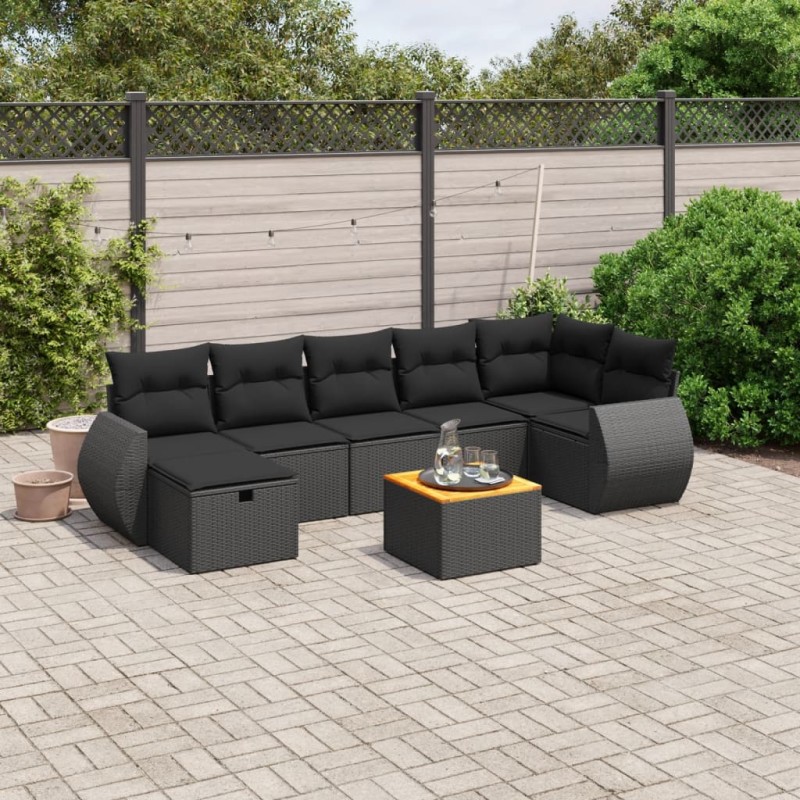 vidaXL Set de sofás de jardín 8 piezas y cojines ratán sintético negro