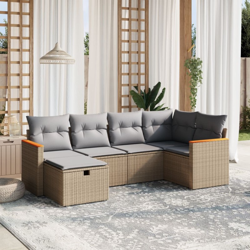 vidaXL Juego de sofás jardín con cojines beige mezcla 6 pzas ratán PE vidaXL Juego de sofás jardín con cojines beige mezcla 6 pzas ratán PE