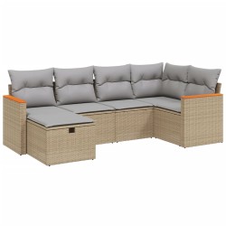 vidaXL Juego de sofás jardín con cojines beige mezcla 6 pzas ratán PE