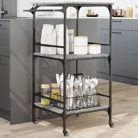 vidaXL Carrito de cocina madera ingeniería gris Sonoma 60,5x50x105 cm