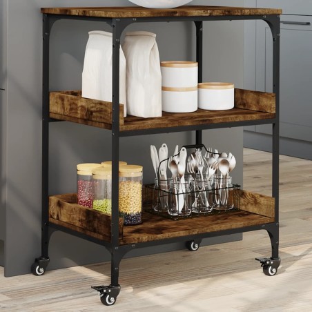 vidaXL Carrito de cocina madera ingeniería roble ahumado 60x41x80,5 cm