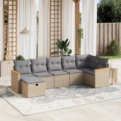 vidaXL Juego de sofás jardín con cojines beige mezcla 7 pzas ratán PE