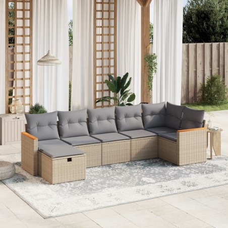 vidaXL Juego de sofás jardín con cojines beige mezcla 7 pzas ratán PE
