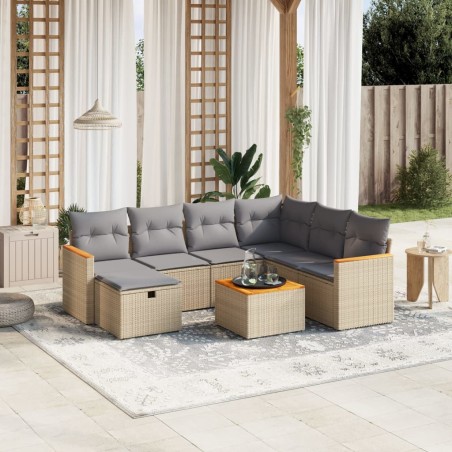 vidaXL Juego de sofás jardín con cojines beige mezcla 8 pzas ratán PE