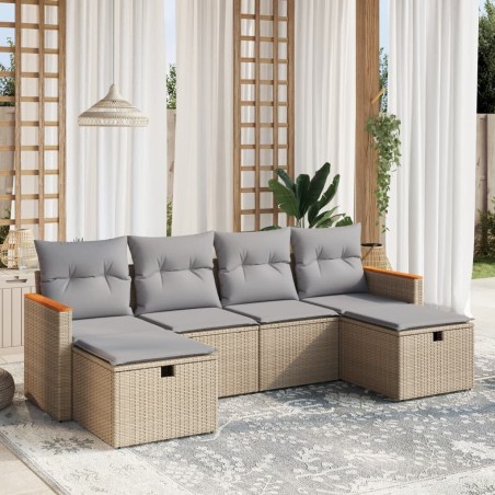 vidaXL Juego de sofás jardín con cojines beige mezcla 6 pzas ratán PE