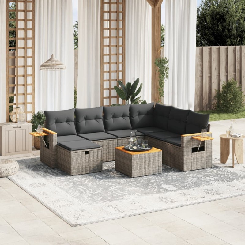 vidaXL Set de sofás de jardín 8 pzas y cojines ratán sintético gris vidaXL Set de sofás de jardín 8 pzas y cojines ratán sintético gris