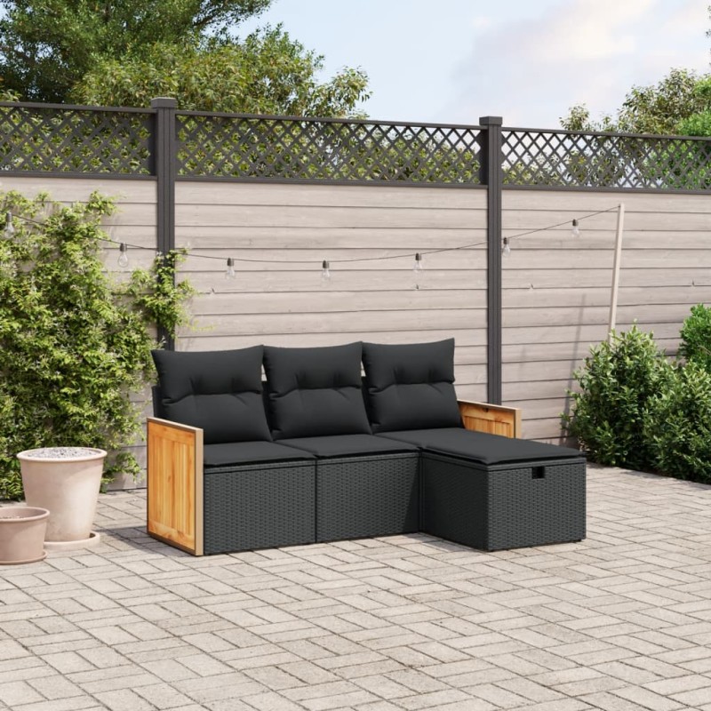 vidaXL Juego de sofás jardín 4 pzas con cojines ratán sintético negro vidaXL Juego de sofás jardín 4 pzas con cojines ratán sintético negro