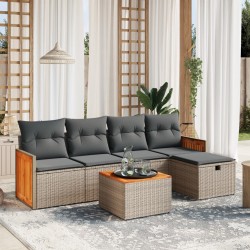 vidaXL Set de muebles de jardín 6 pzas y cojines ratán sintético gris