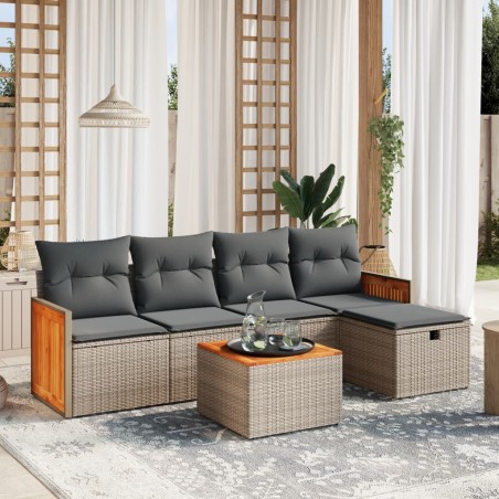 vidaXL Set de muebles de jardín 6 pzas y cojines ratán sintético gris
