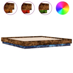 vidaXL Estructura de cama con luces LED roble ahumado 180x200 cm