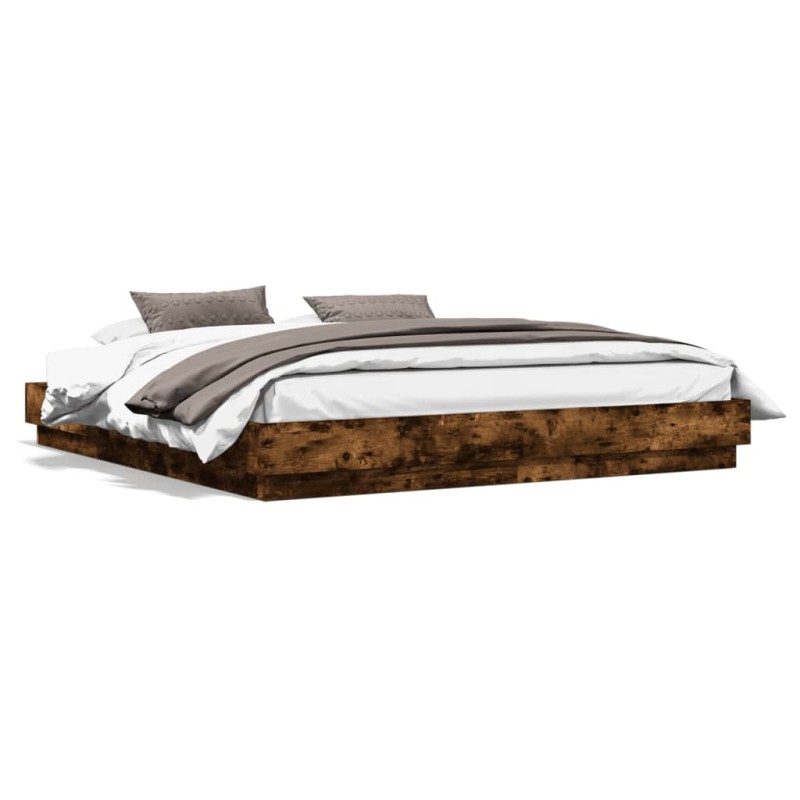 vidaXL Estructura de cama madera de ingeniería roble ahumado 200x200cm vidaXL Estructura de cama madera de ingeniería roble ahumado 200x200cm