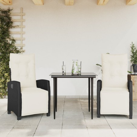 vidaXL Set comedor de jardín 3 pzas con cojines ratán sintético negro