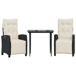 vidaXL Set comedor de jardín 3 pzas con cojines ratán sintético negro