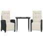 vidaXL Set comedor de jardín 3 pzas con cojines ratán sintético negro vidaXL Set comedor de jardín 3 pzas con cojines ratán sintético negro