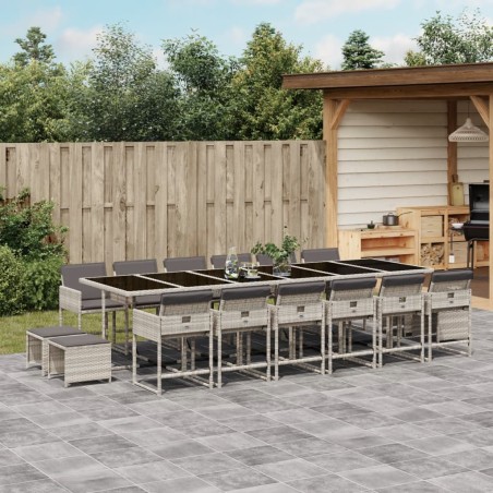 vidaXL Set comedor jardín y cojines 17 pzas ratán sintético gris claro