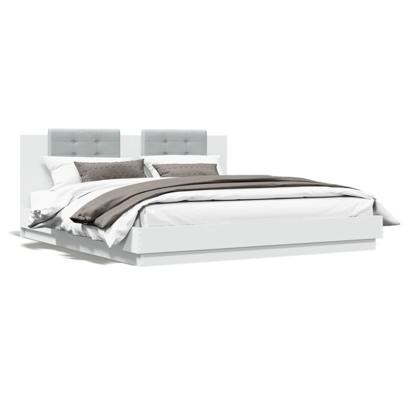 vidaXL Estructura de cama con cabecero y luces LED blanco 200x200 cm vidaXL Estructura de cama con cabecero y luces LED blanco 200x200 cm