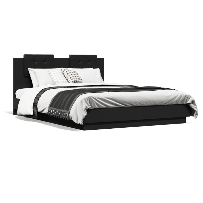 vidaXL Estructura de cama con cabecero y luces LED negro 150x200 cm vidaXL Estructura de cama con cabecero y luces LED negro 150x200 cm