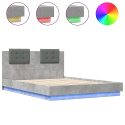 vidaXL Estructura de cama cabecero luces LED gris hormigón 150x200 cm