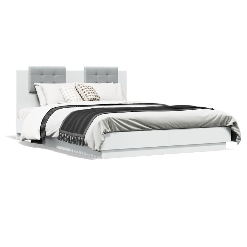 vidaXL Estructura de cama con cabecero y luces LED blanco 140x200 cm vidaXL Estructura de cama con cabecero y luces LED blanco 140x200 cm
