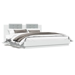 vidaXL Estructura de cama con cabecero y luces LED blanco 180x200 cm
