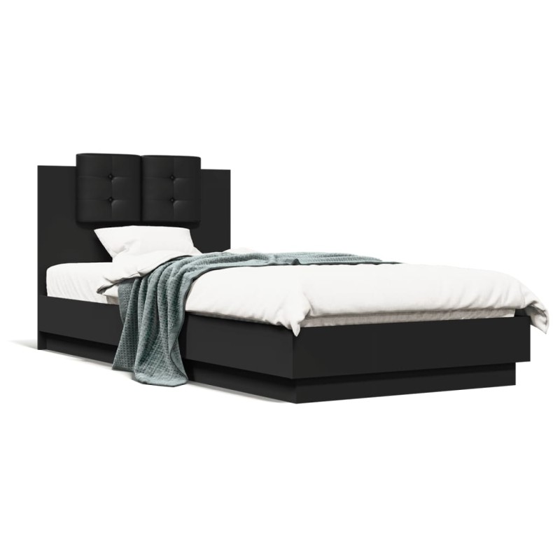 vidaXL Estructura de cama con cabecero y luces LED negro 100x200 cm vidaXL Estructura de cama con cabecero y luces LED negro 100x200 cm